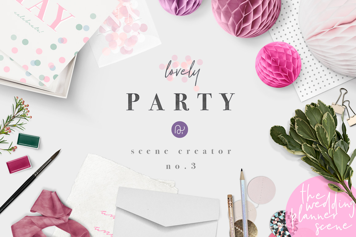 wedding party  decoration  confetti mockup  set for flatlay 