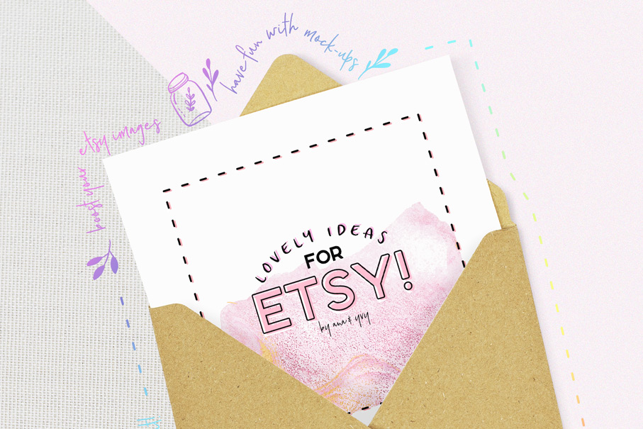 envelope and card - how to boost your etsy product presentation and layout by using mockup for your template and flatlay by ana & yvy